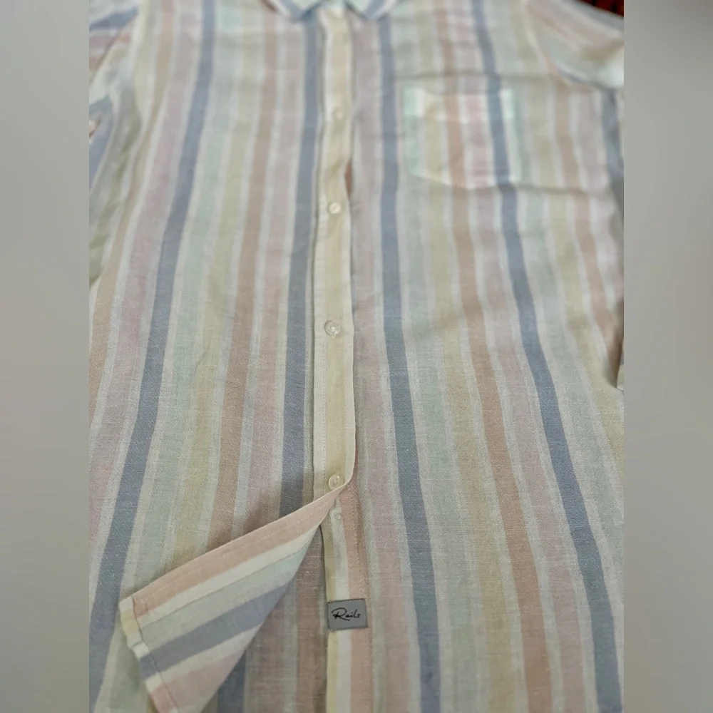 Rails Shirt Charli Mandalay Stripe Button Down Pastel Rainbow Linen Blend L Prep - Picture 4 of 7